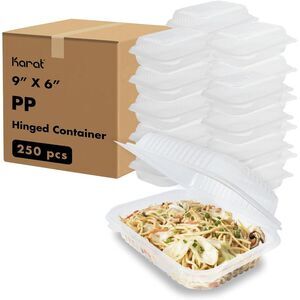 TEA ZONE Polypropylene Karat Clamshell Take Out Food Containers, Clear - 9" x 6"